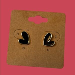 Heart Earrings black and gold wavy studs